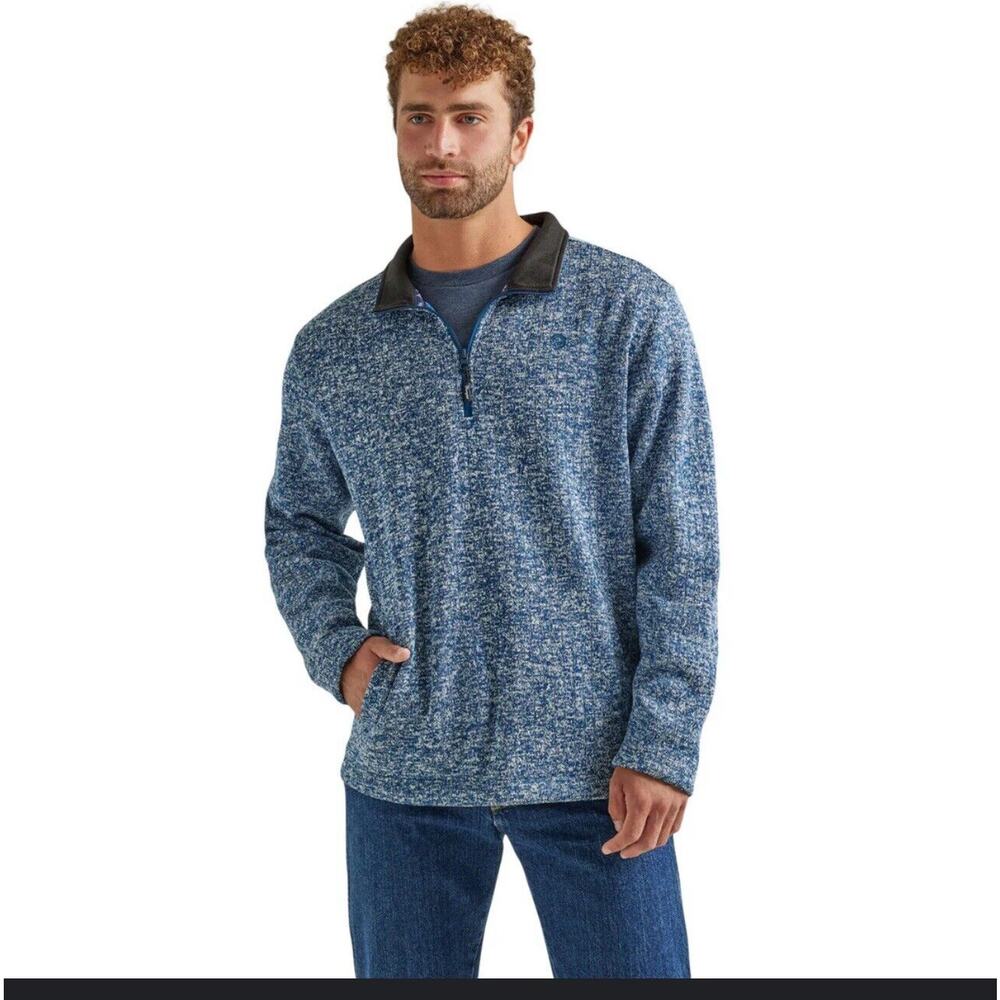 Wrangler George Strait Fleece Sweater Mens Sz M Western Work Farm Blue 1/4 Zip